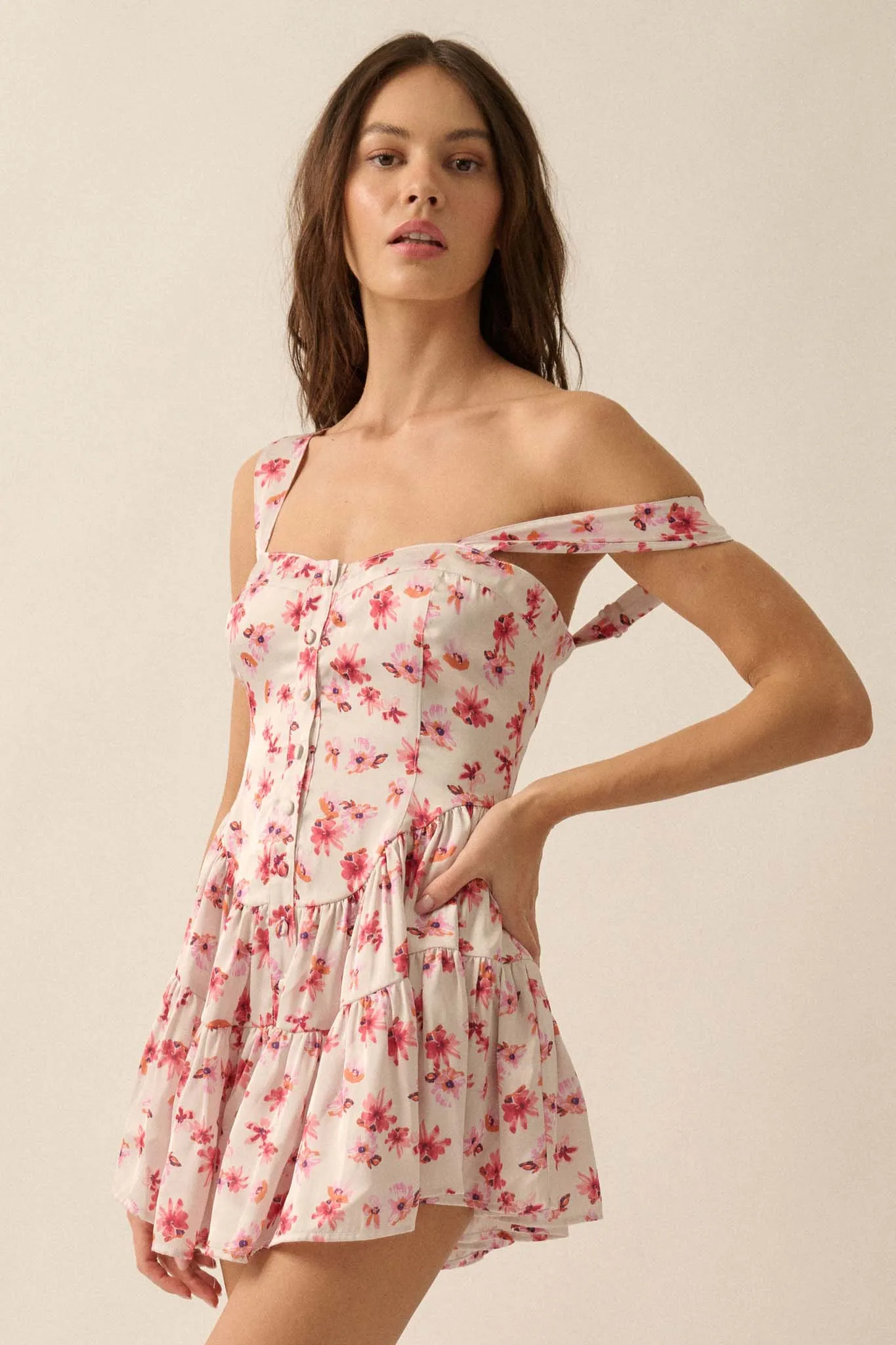 Flirty Flowers Floral Satin Fit-and-Flare Romper