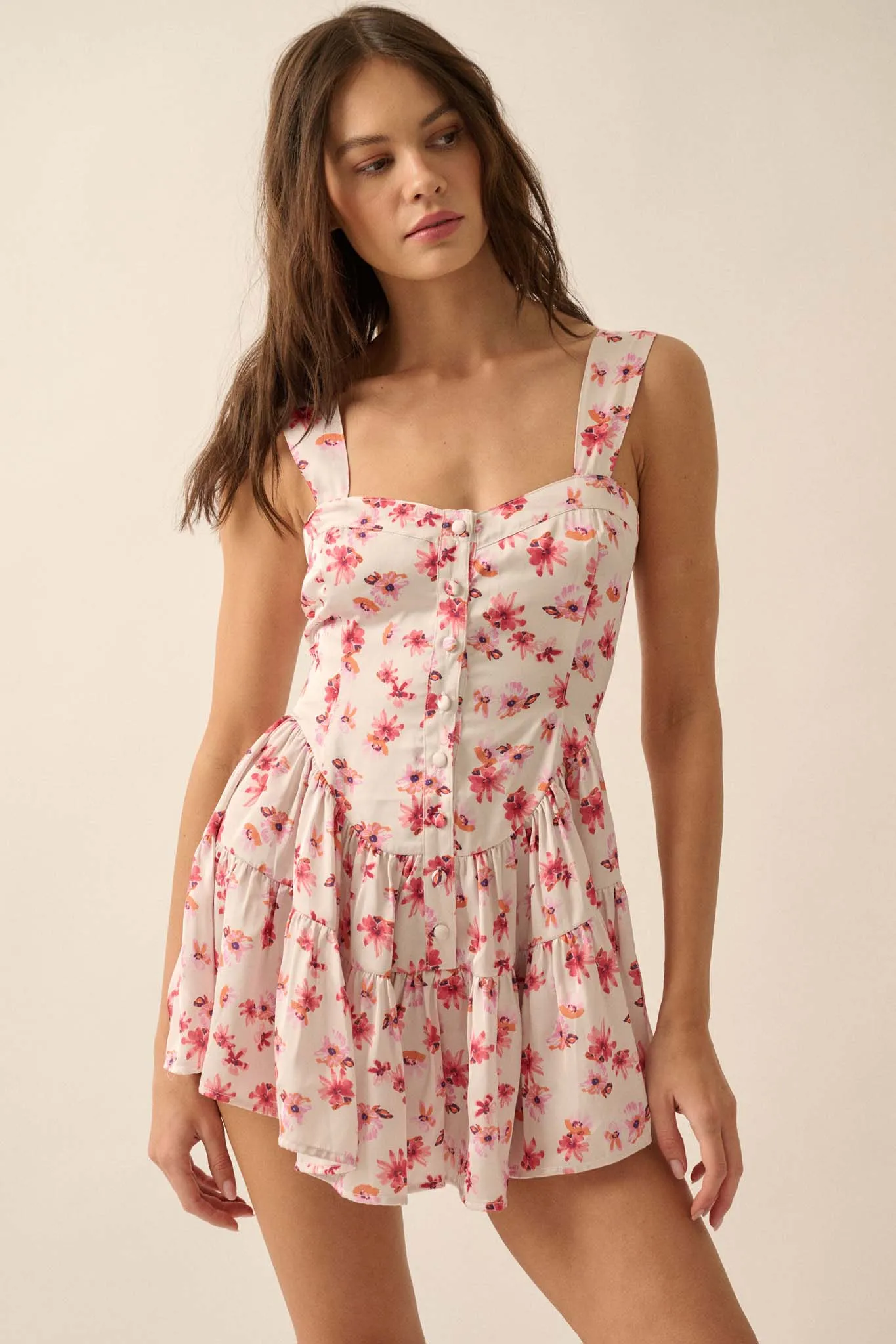 Flirty Flowers Floral Satin Fit-and-Flare Romper