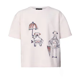 Gebroken wit oversized T-shirt met handbeschildering 
