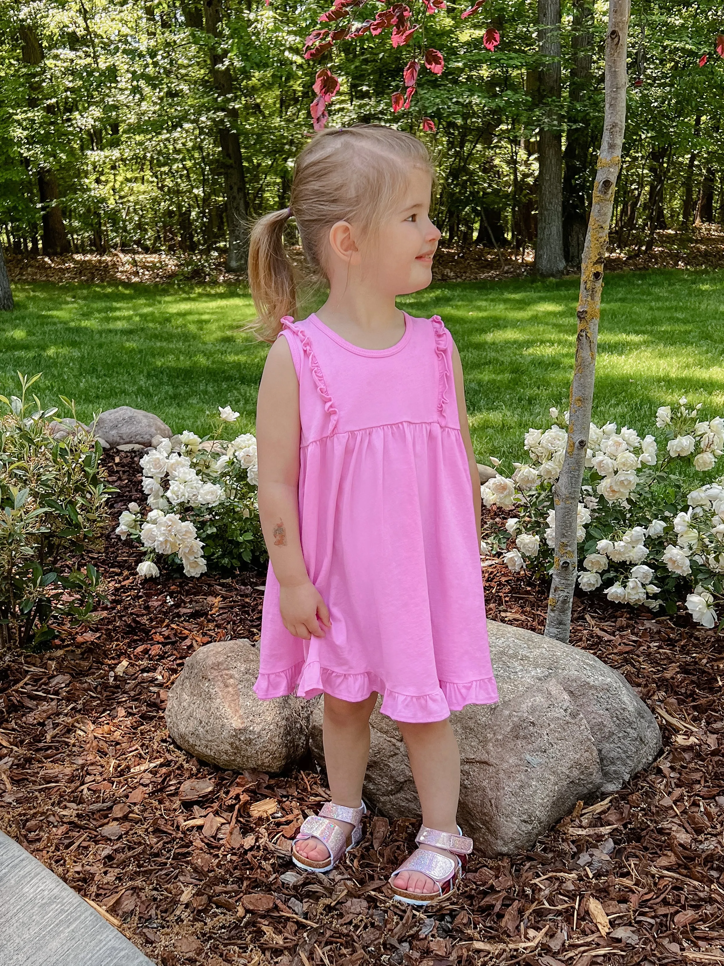 Girls Soft Cotton Jersey Flutter Tank Dress | Purple
