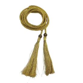 Golden Braided Cotton Cord Rope Waist Belt With Tassel & Beads