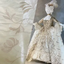Haggle: Queen Julia Novelty Couture 100% Silk Dupioni Embroidered Floral Motif Fabric Cream
