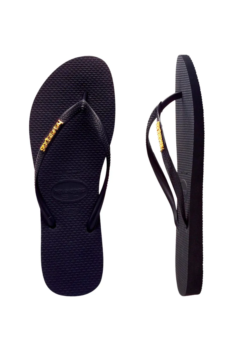 Havaianas | Womens Slim Metal Gold Logo  (Black/Gold)