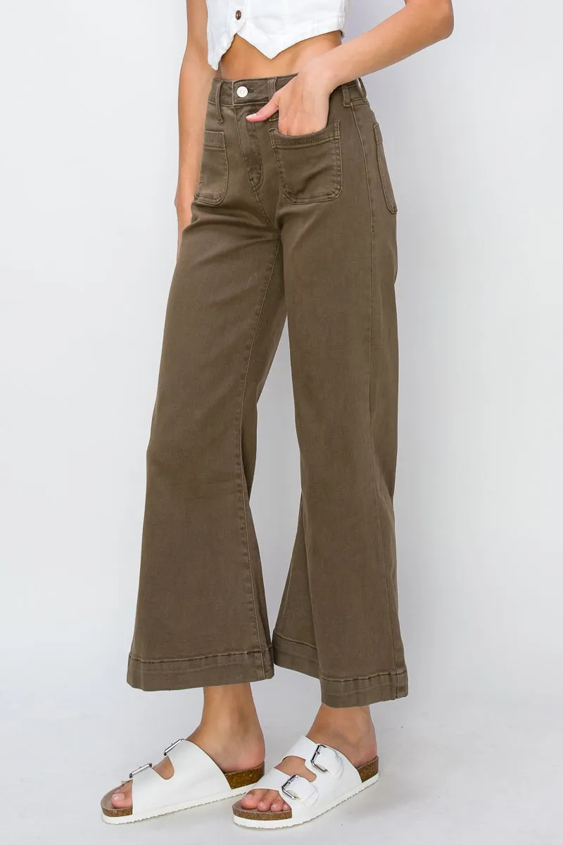 High Rise Stretch Crop Palazzo Jeans