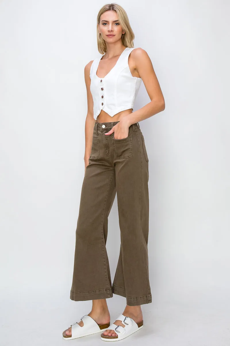 High Rise Stretch Crop Palazzo Jeans