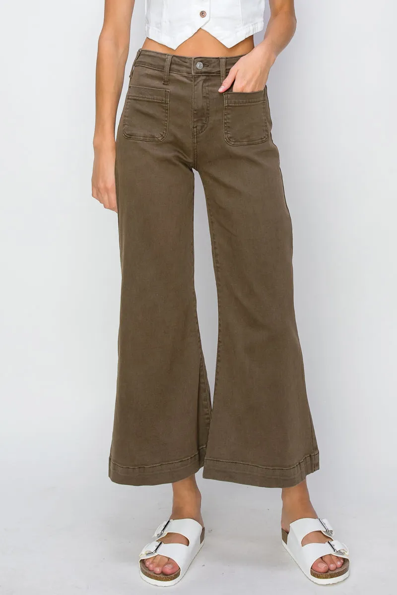 High Rise Stretch Crop Palazzo Jeans