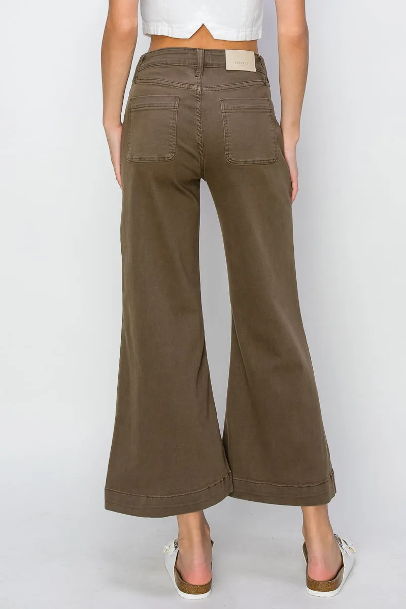 High Rise Stretch Crop Palazzo Jeans
