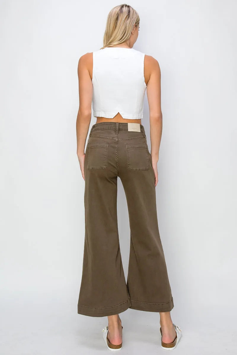 High Rise Stretch Crop Palazzo Jeans