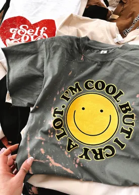 I'M COOL BUT I CRY A LOT BLEACHED OUT SIDE SLIT TEE