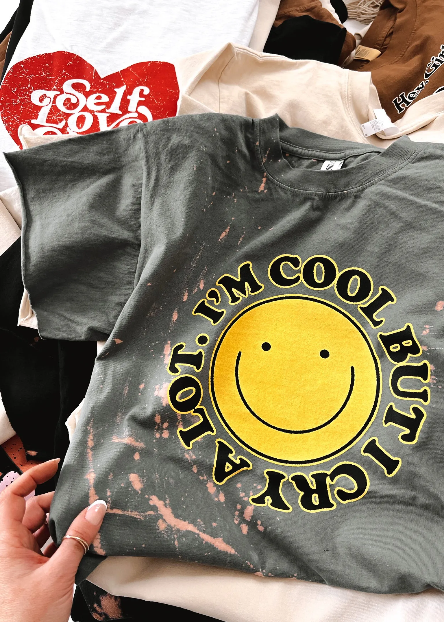 I'M COOL BUT I CRY A LOT BLEACHED OUT SIDE SLIT TEE