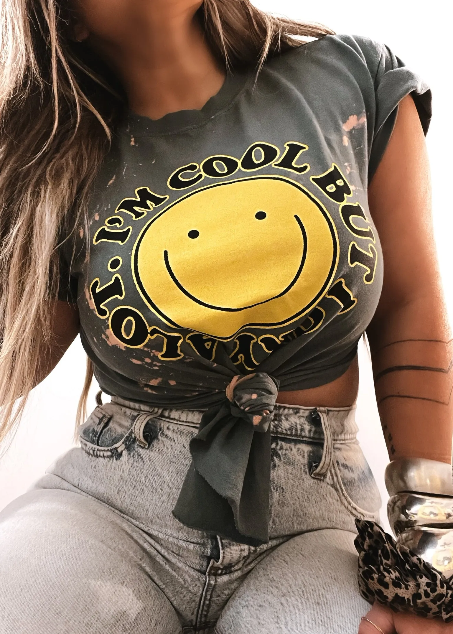 I'M COOL BUT I CRY A LOT BLEACHED OUT SIDE SLIT TEE