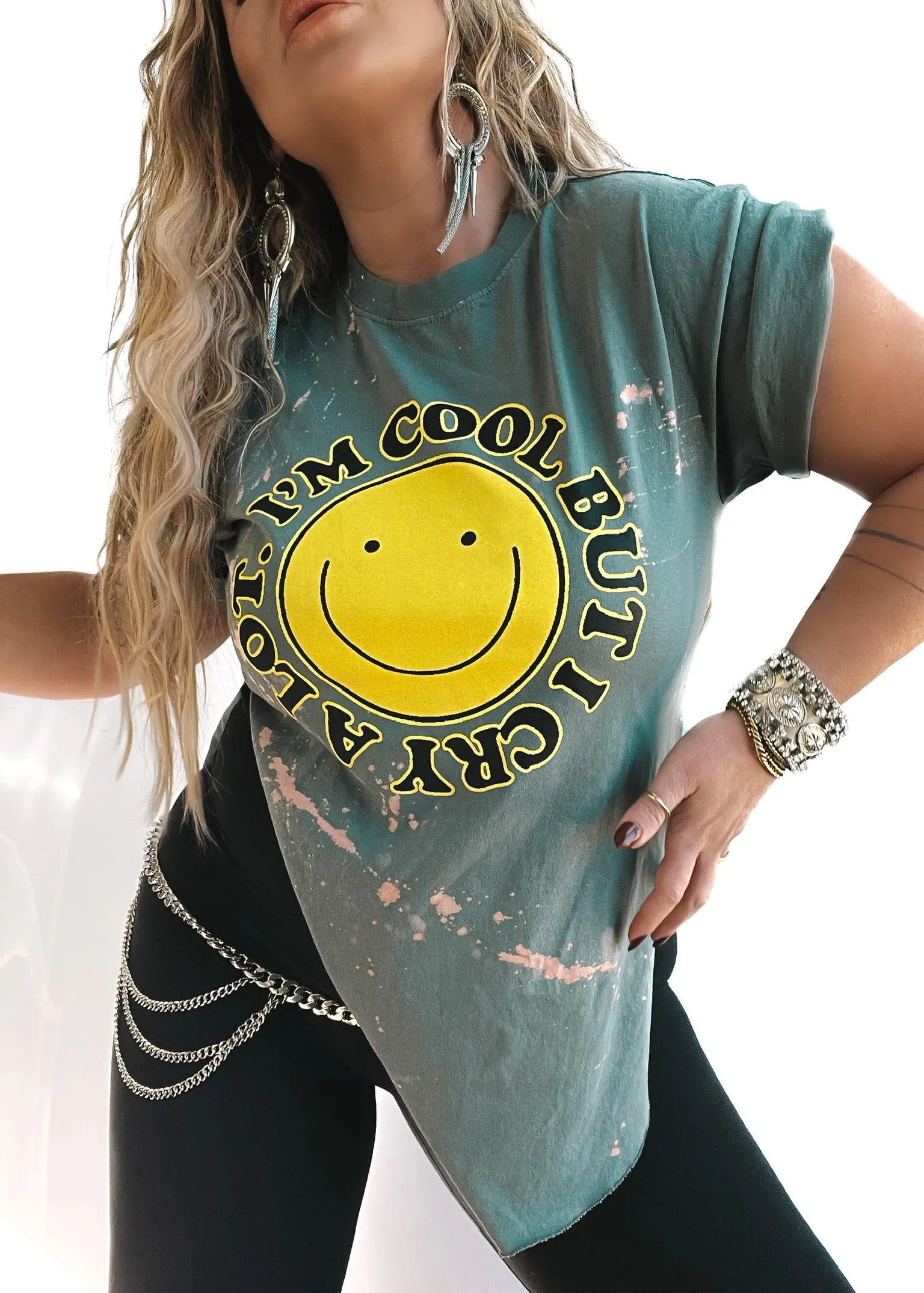 I'M COOL BUT I CRY A LOT BLEACHED OUT SIDE SLIT TEE