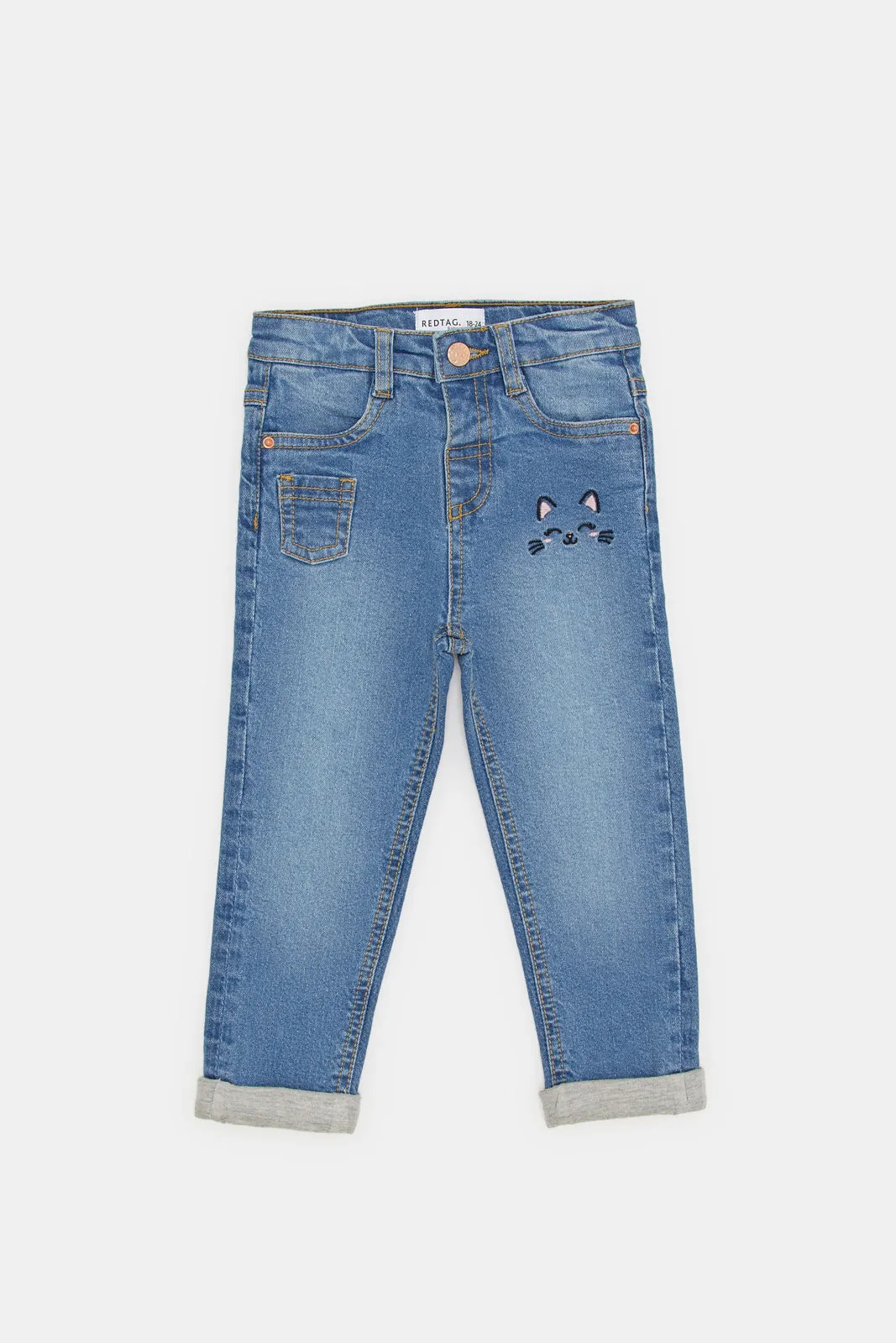 Infant Girls Blue Embroidered Jeans
