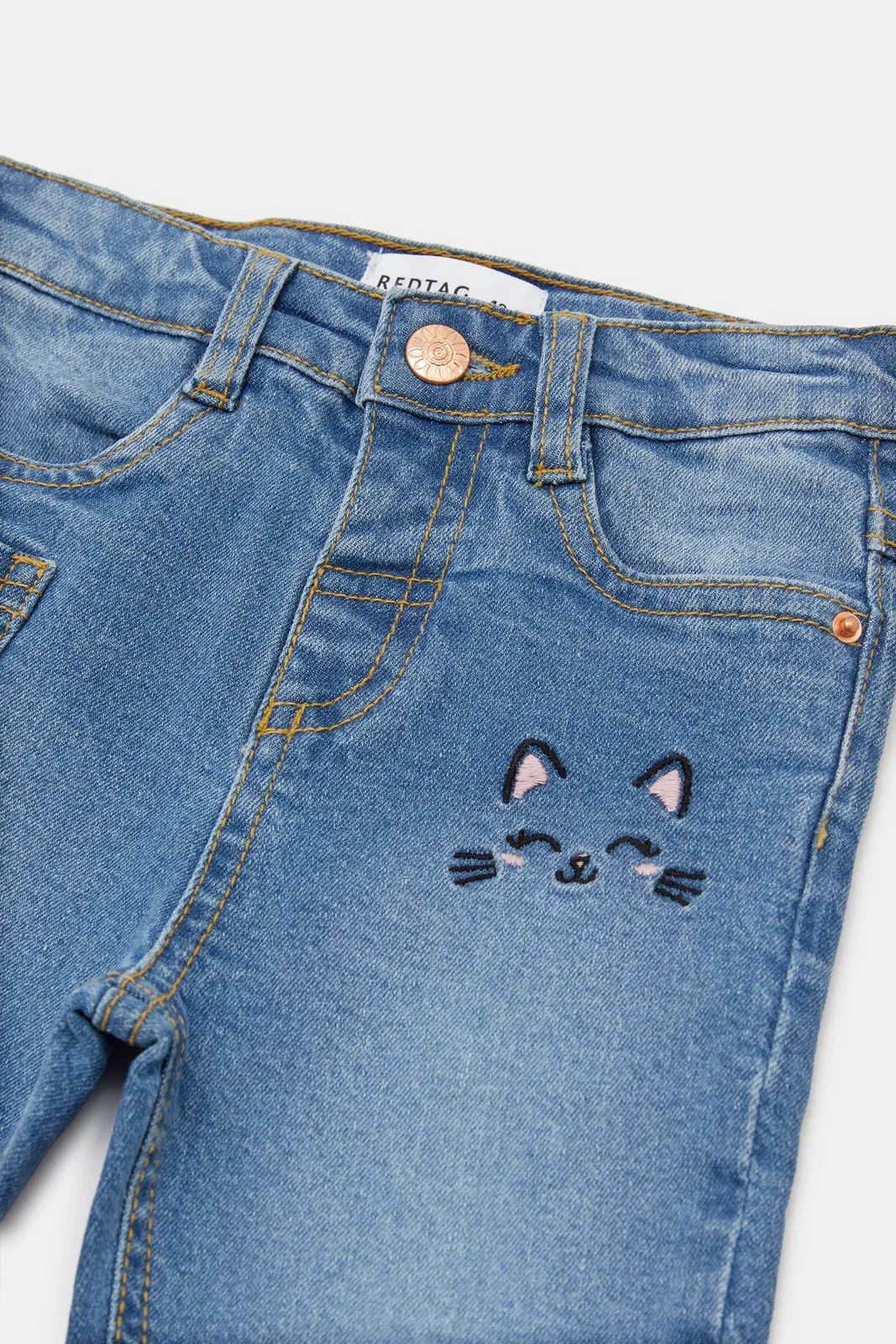 Infant Girls Blue Embroidered Jeans