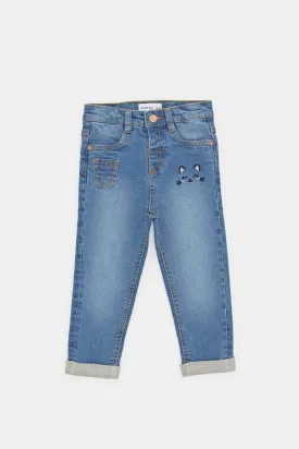 Infant Girls Blue Embroidered Jeans