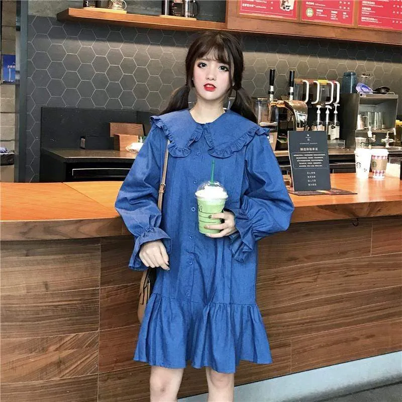Kawaii Single-breasted Dress With Pleats