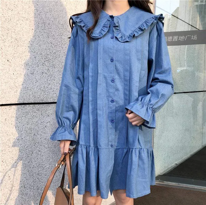 Kawaii Single-breasted Dress With Pleats