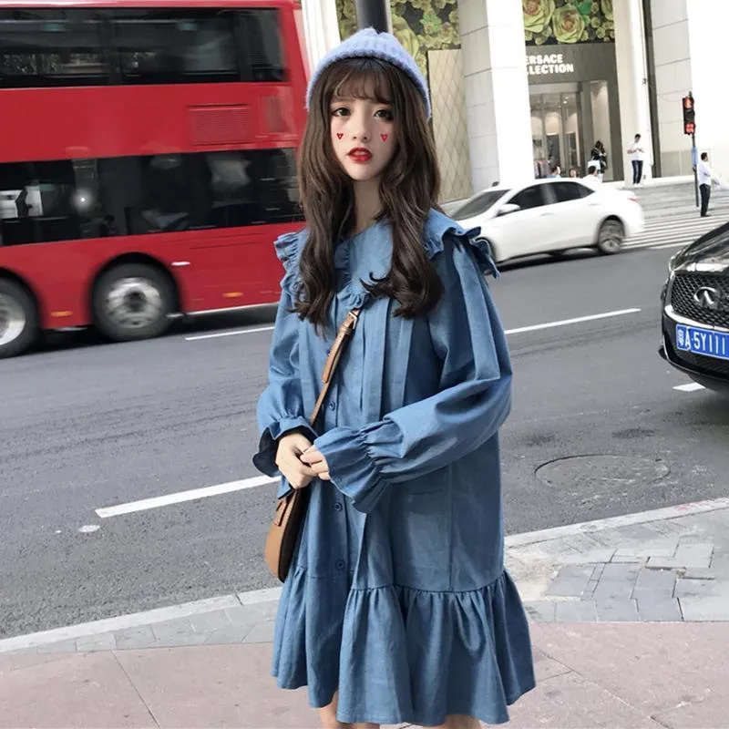 Kawaii Single-breasted Dress With Pleats