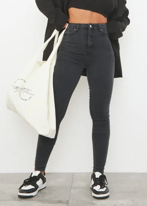 L30 Washed Black Skinny 5 Pocket Jeans