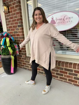 Long sleeve shark bite hem tunic
