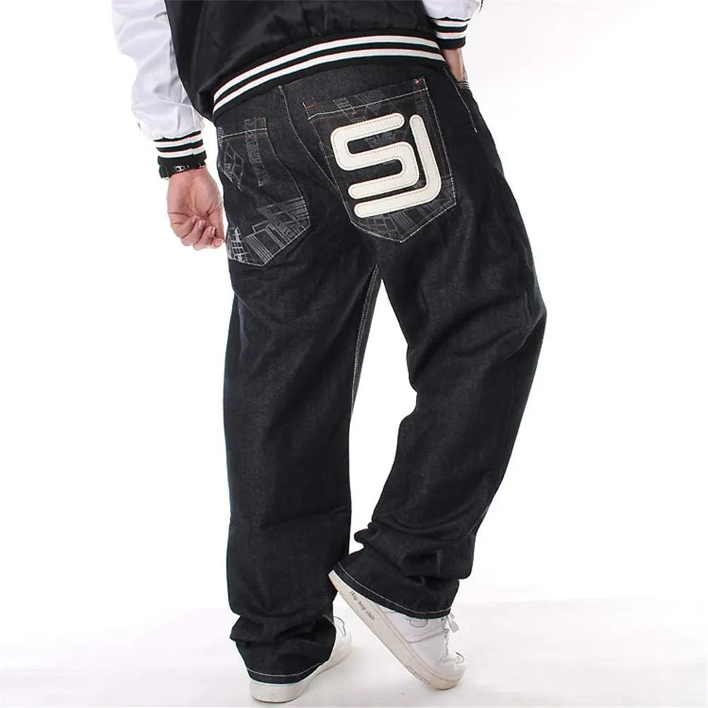 LUOBANIU Men's Black Baggy Jeans Hip Hop Loose fit 90s Vintage Cargo Denim Fashion Dance Skater Skateboard Pants