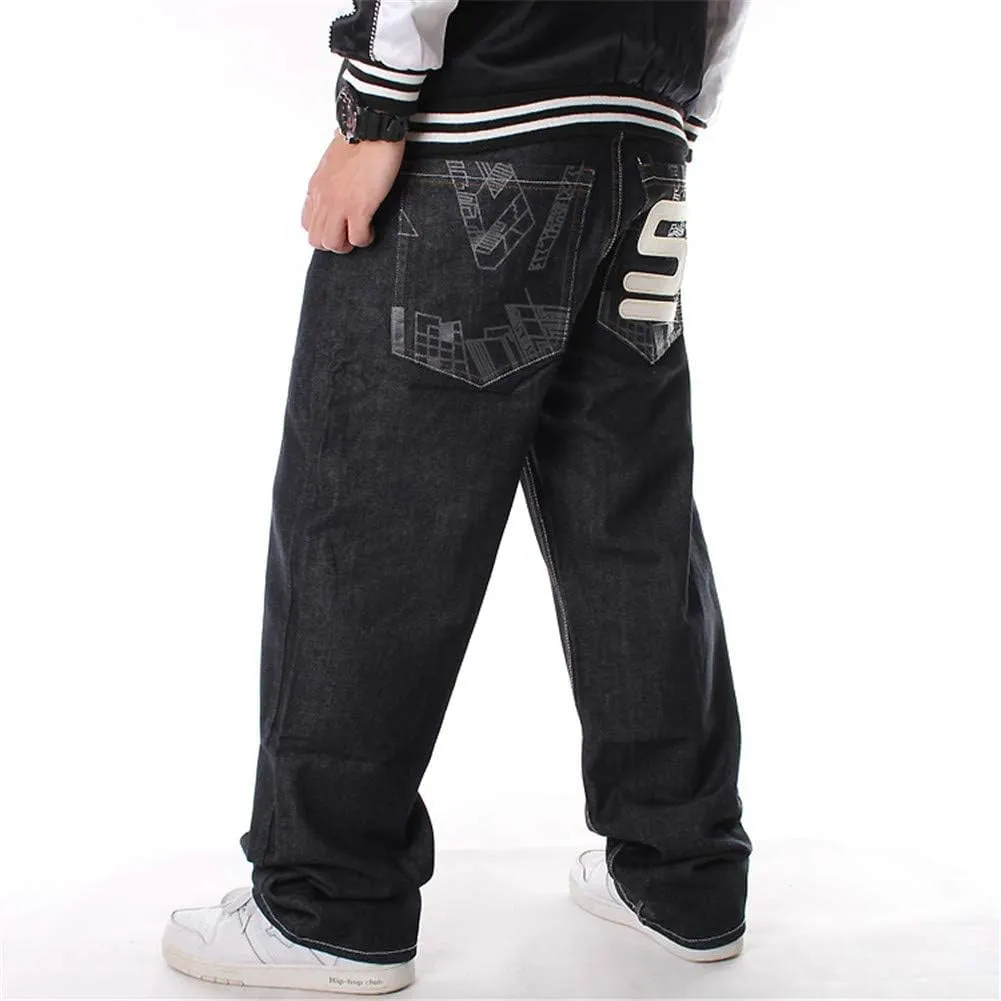 LUOBANIU Men's Black Baggy Jeans Hip Hop Loose fit 90s Vintage Cargo Denim Fashion Dance Skater Skateboard Pants