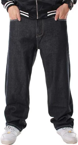 LUOBANIU Men's Black Baggy Jeans Hip Hop Loose fit 90s Vintage Cargo Denim Fashion Dance Skater Skateboard Pants
