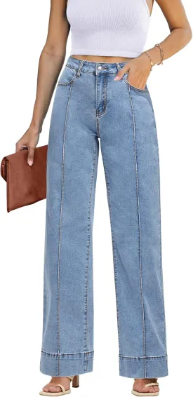 luvamia Wide Leg Jeans for Women Trendy High Waist Straight Leg Baggy Jeans Stretchy Denim Pants Trouser Jeans
