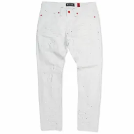 M1725 Shredded Denim Jeans with Paint Splashes - White