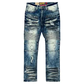 M1786 Makobi Prado Biker Jeans with Rip & Repair - Vintage Wash (NEW)