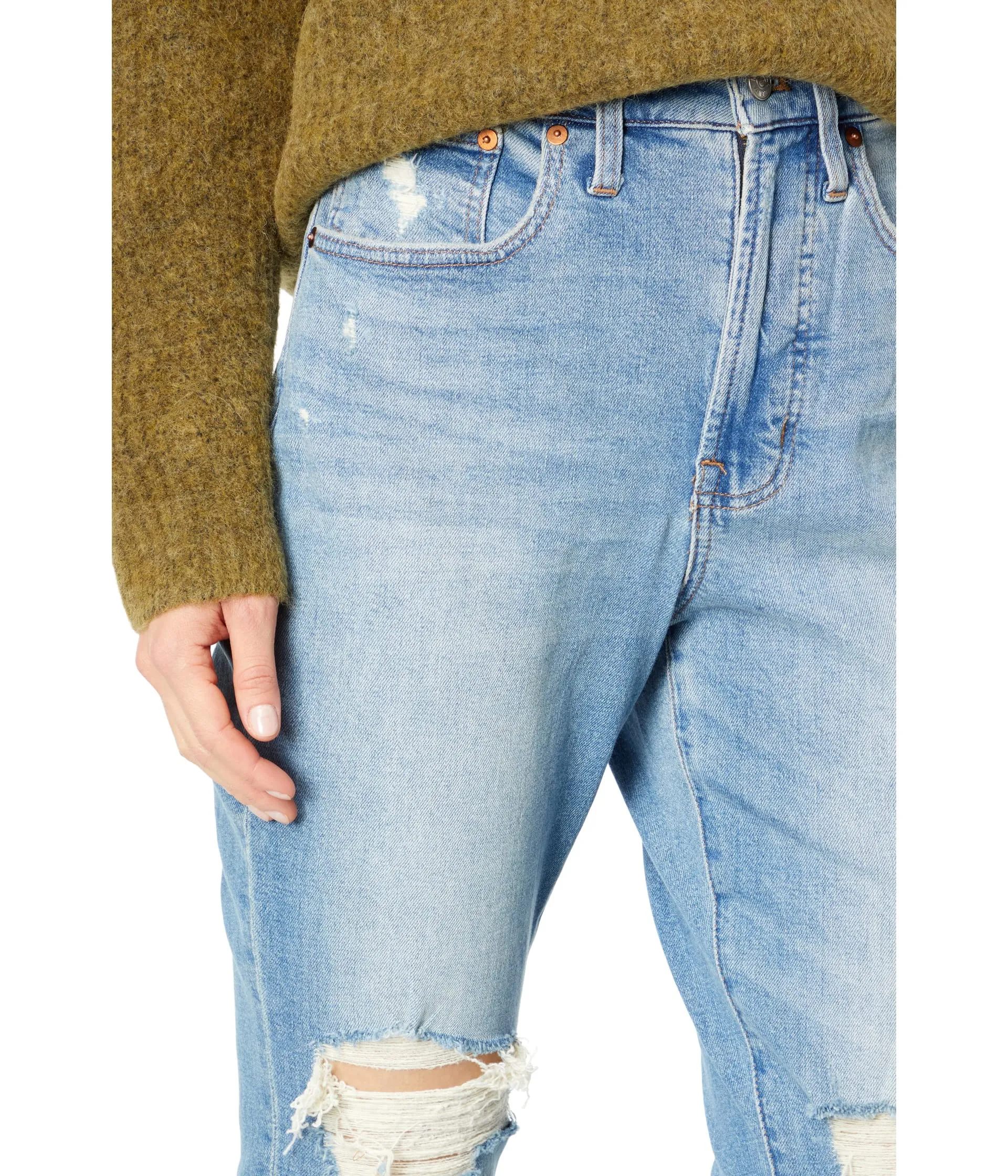 Madewell Jeans, Curvy PVJ Indigo w/ Rips in Hiro Gray