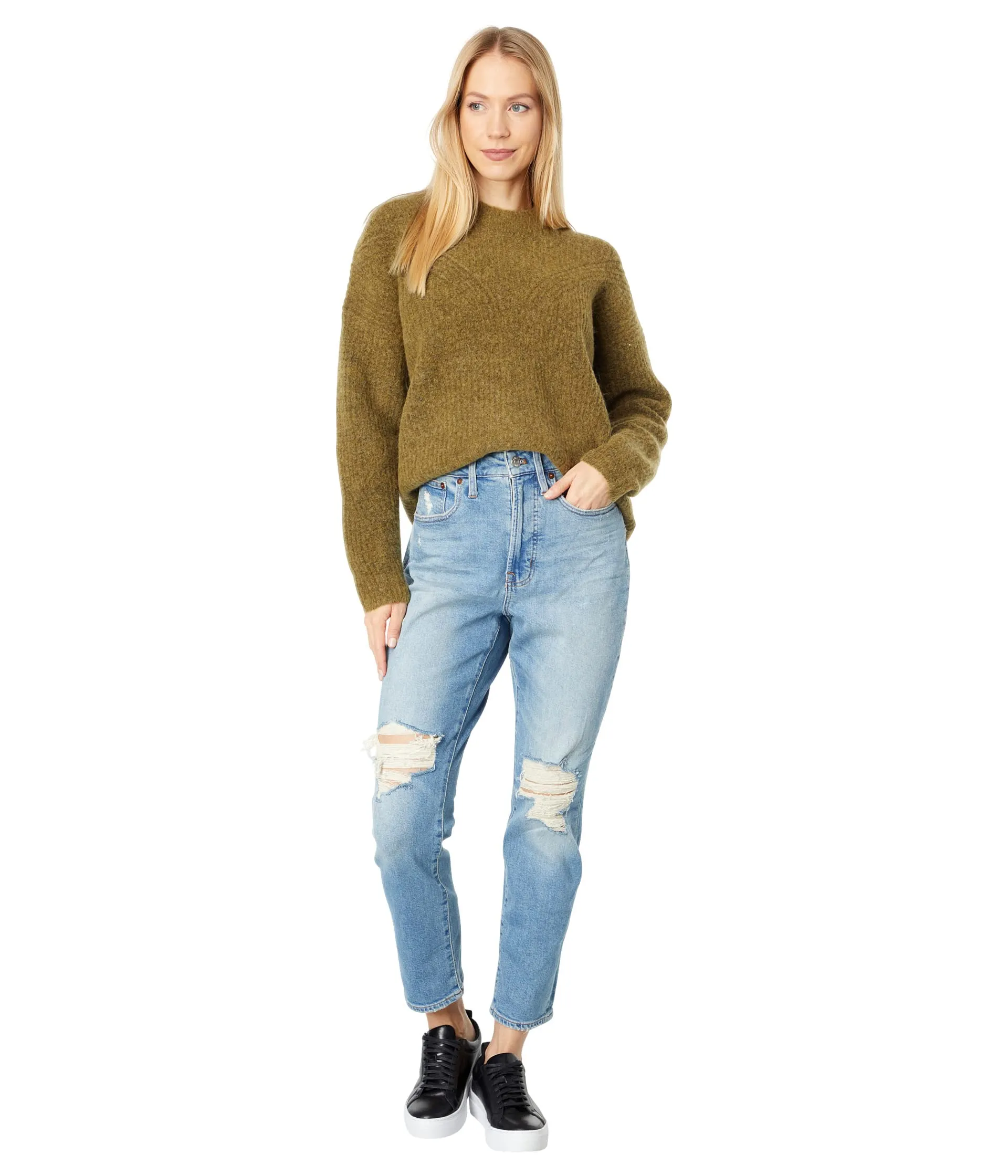 Madewell Jeans, Curvy PVJ Indigo w/ Rips in Hiro Gray