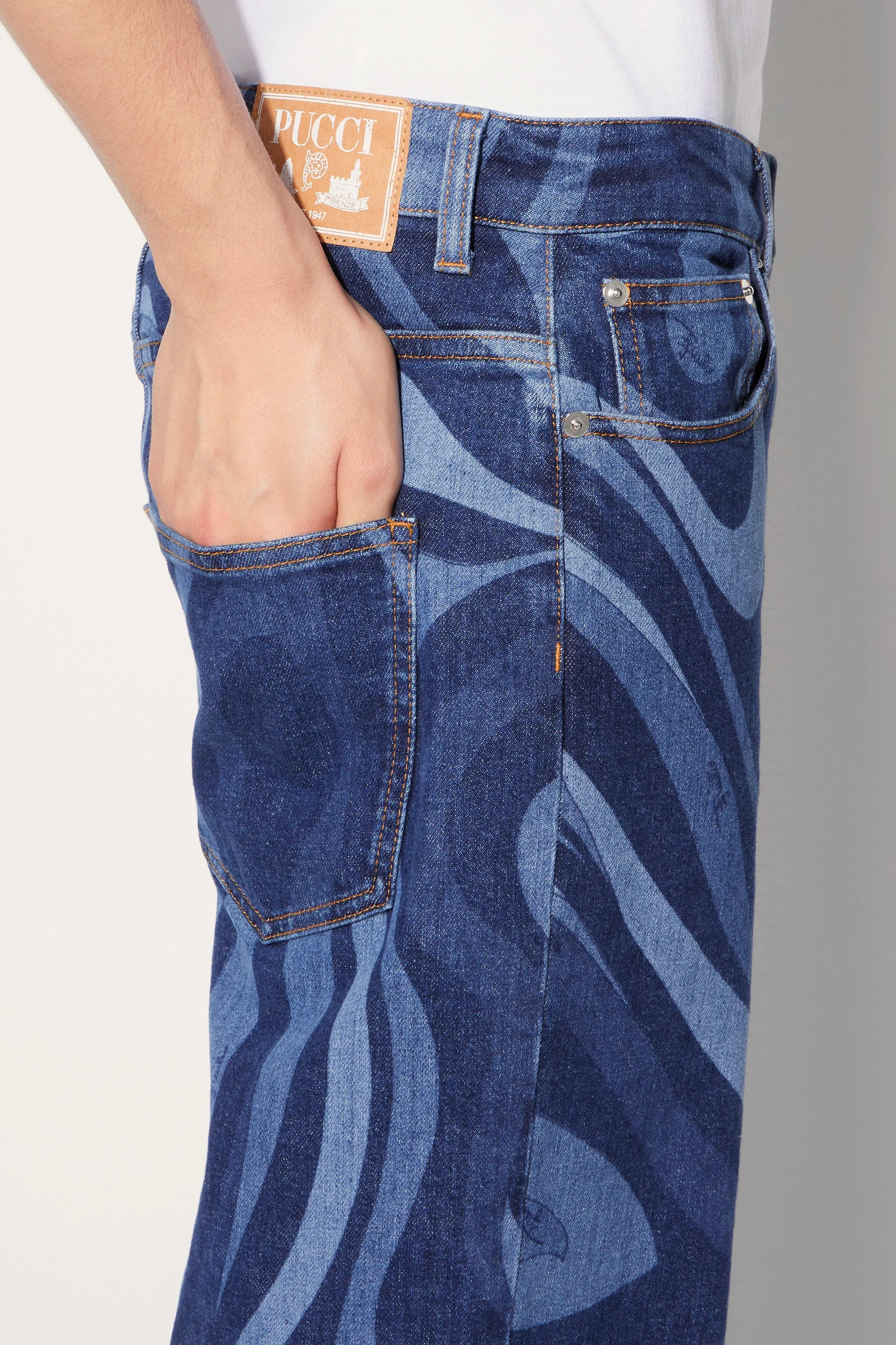 Marmo-Print Straight Leg Jeans