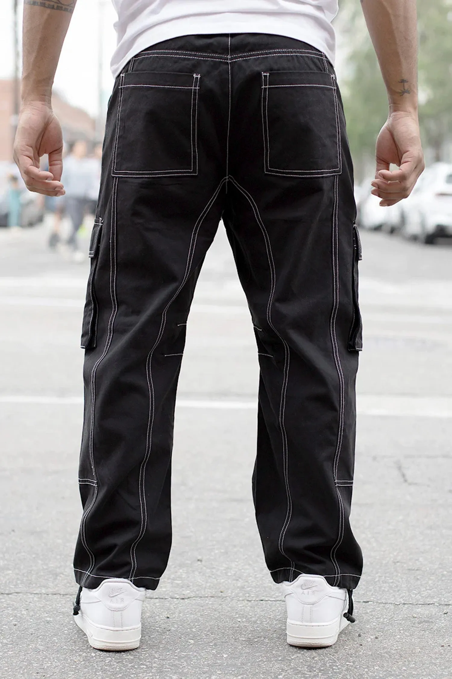 Men's Contrast Stitch Baggy Fit Cargo Jeans