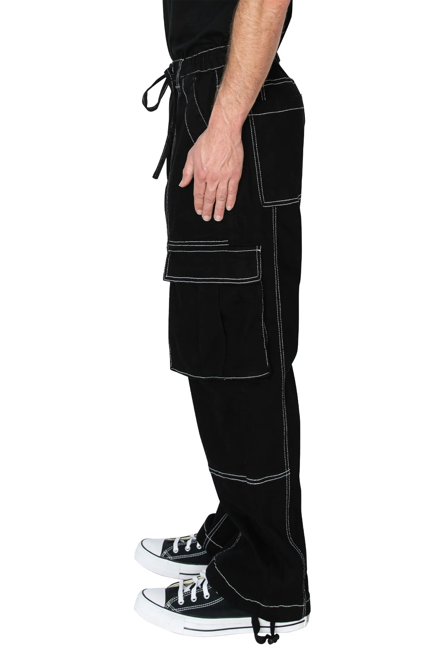 Men's Contrast Stitch Baggy Fit Cargo Jeans