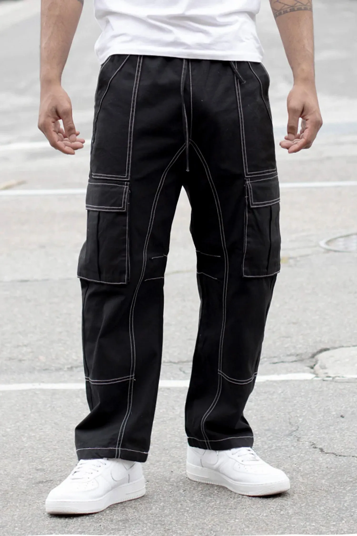 Men's Contrast Stitch Baggy Fit Cargo Jeans