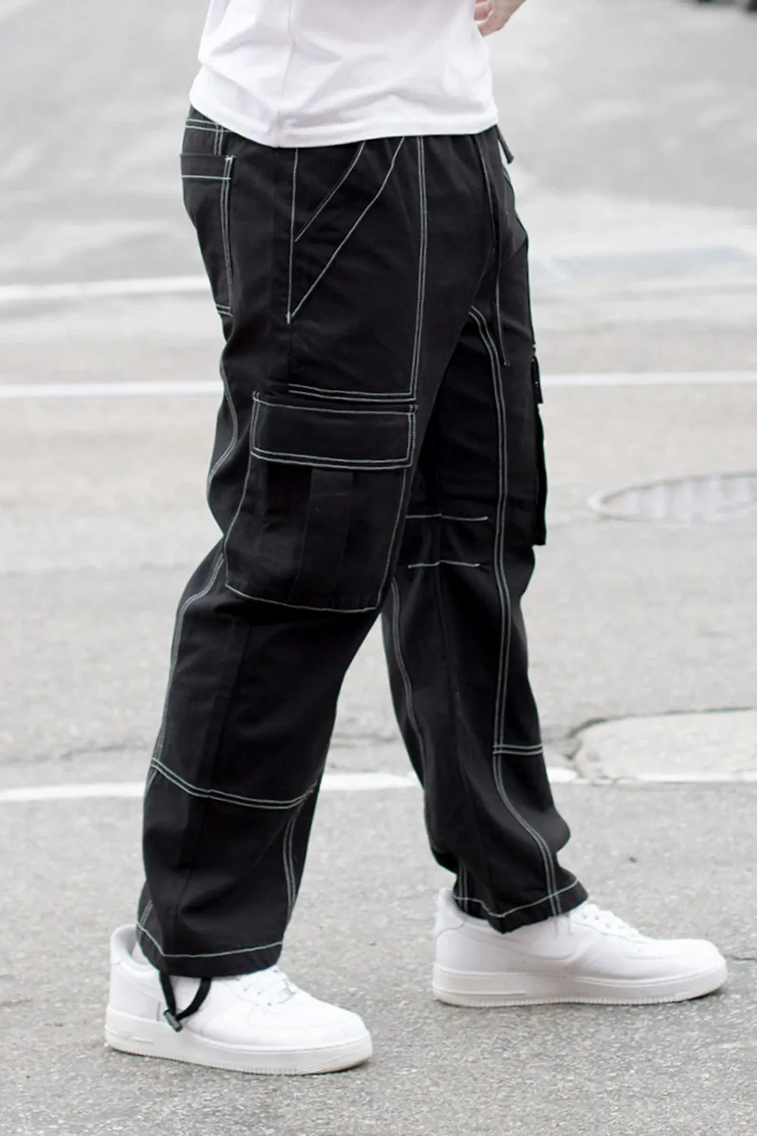 Men's Contrast Stitch Baggy Fit Cargo Jeans