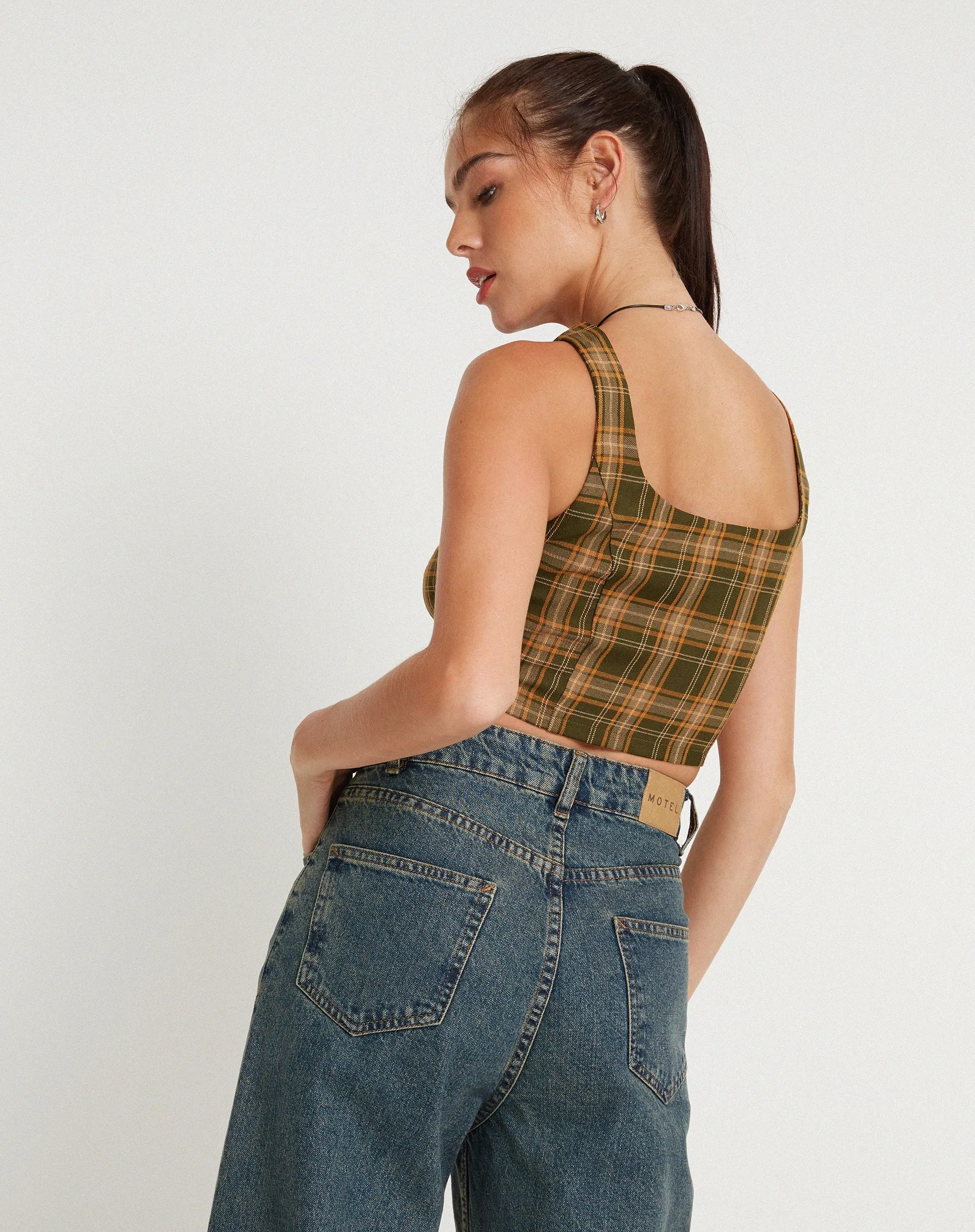 Milton Corset Top in Tartans Green Brown