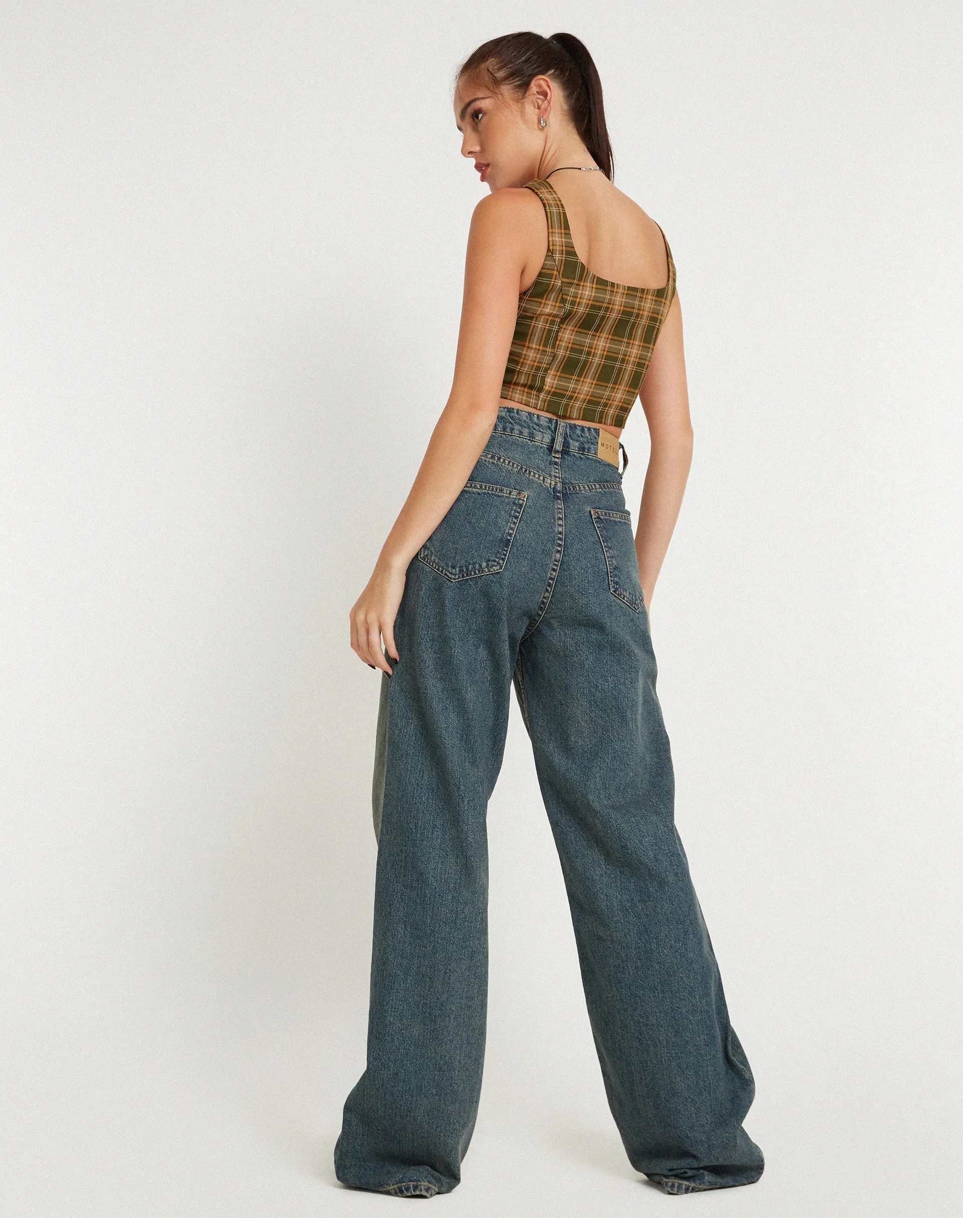 Milton Corset Top in Tartans Green Brown