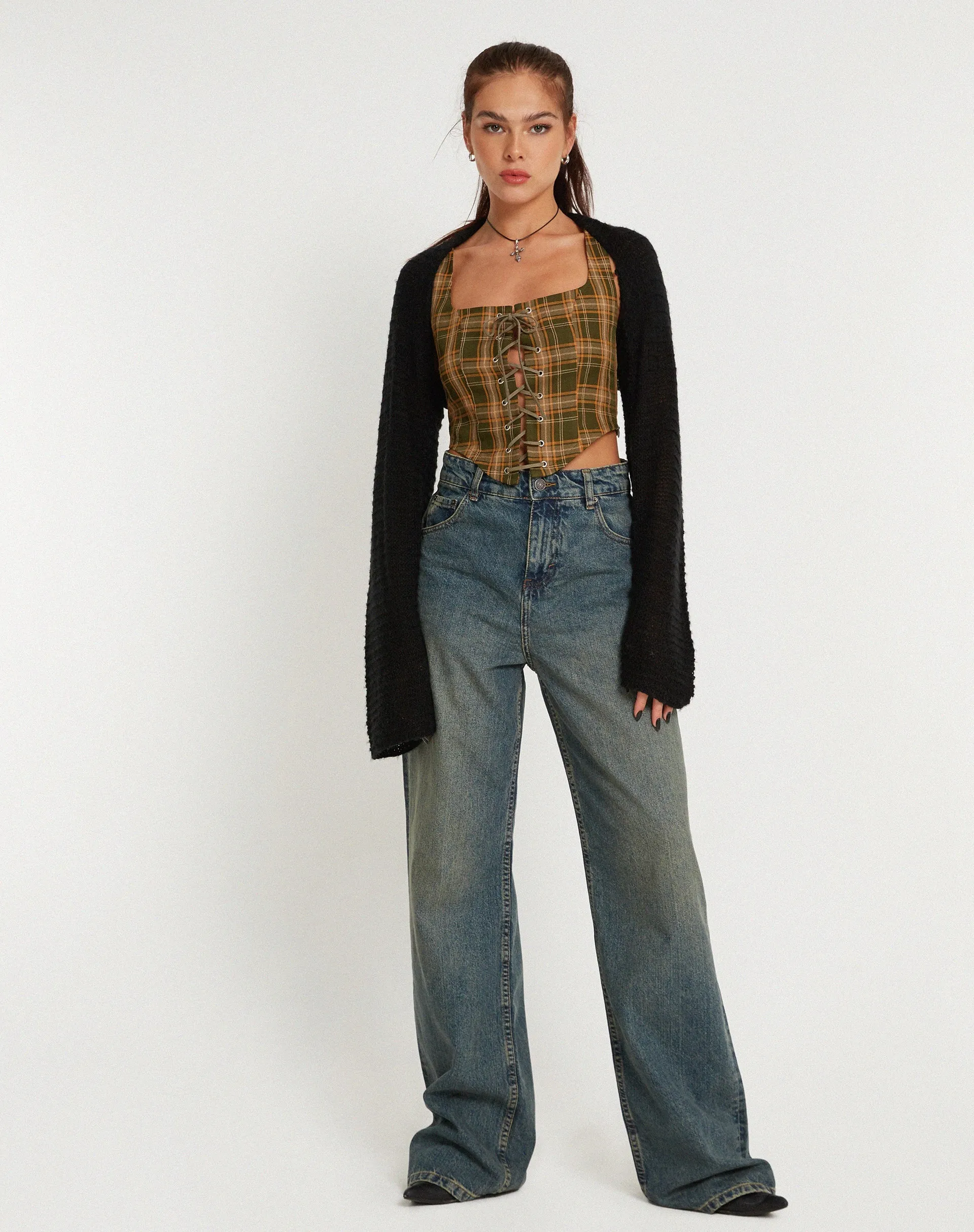 Milton Corset Top in Tartans Green Brown