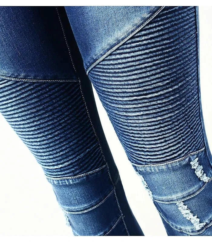Motor Biker Style Skinny Jeans for Women - Edgy Moto & Biker Design