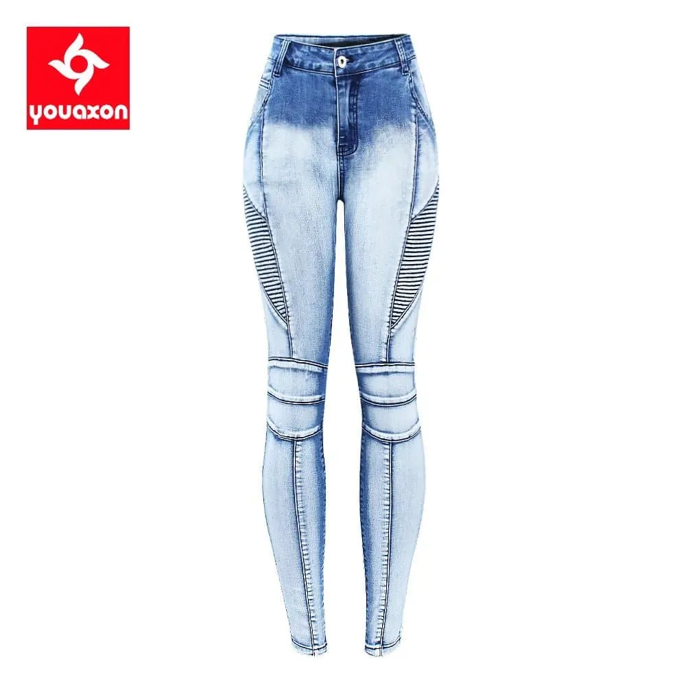 Motor Biker Style Skinny Jeans for Women - Edgy Moto & Biker Design