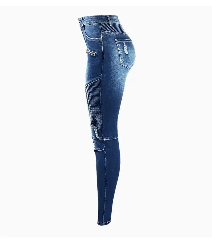 Motor Biker Style Skinny Jeans for Women - Edgy Moto & Biker Design
