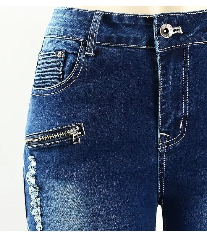 Motor Biker Style Skinny Jeans for Women - Edgy Moto & Biker Design