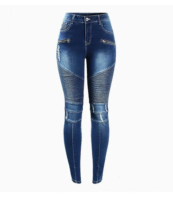Motor Biker Style Skinny Jeans for Women - Edgy Moto & Biker Design
