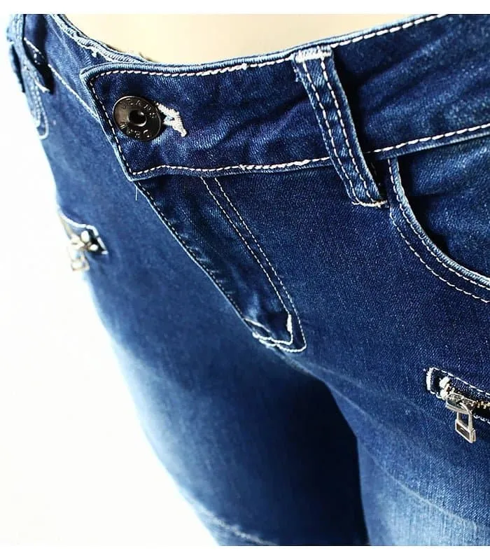 Motor Biker Style Skinny Jeans for Women - Edgy Moto & Biker Design