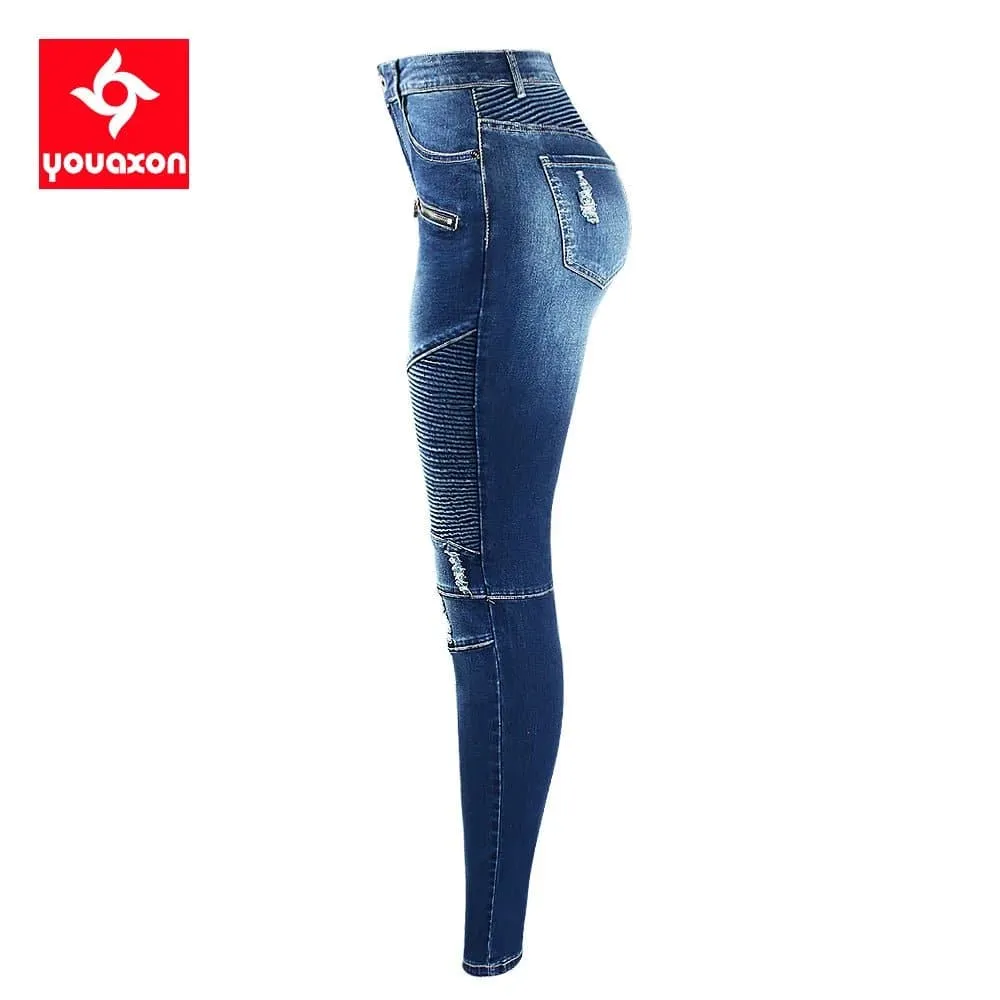 Motor Biker Style Skinny Jeans for Women - Edgy Moto & Biker Design