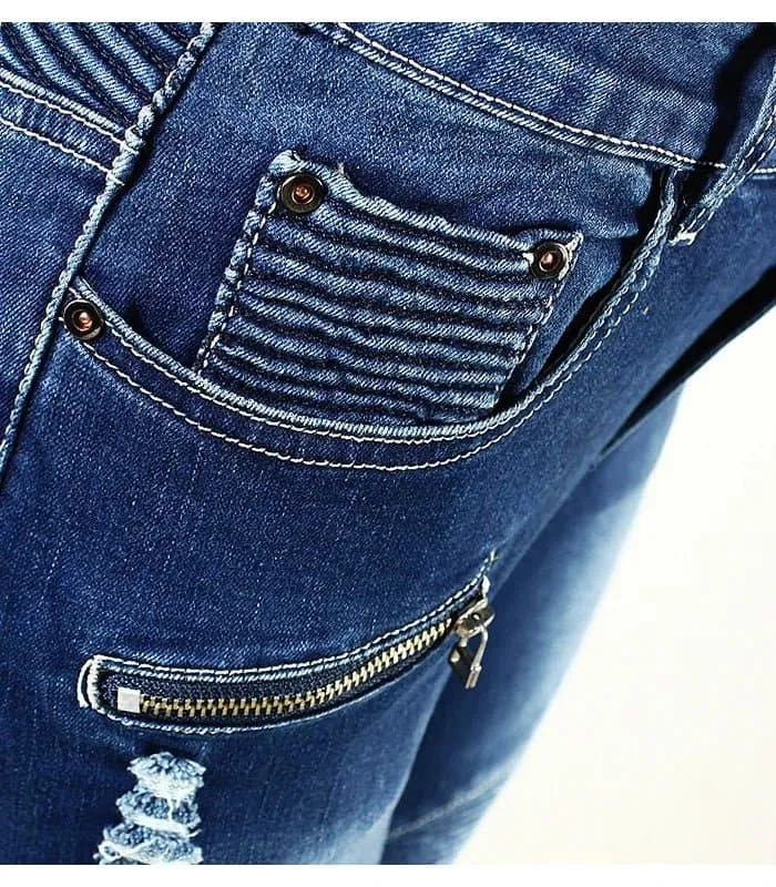 Motor Biker Style Skinny Jeans for Women - Edgy Moto & Biker Design