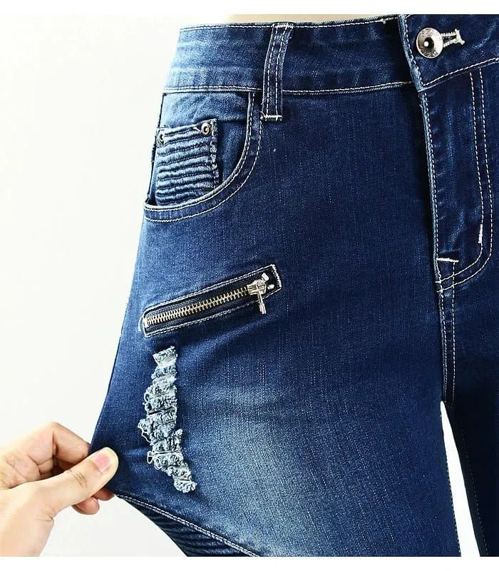 Motor Biker Style Skinny Jeans for Women - Edgy Moto & Biker Design