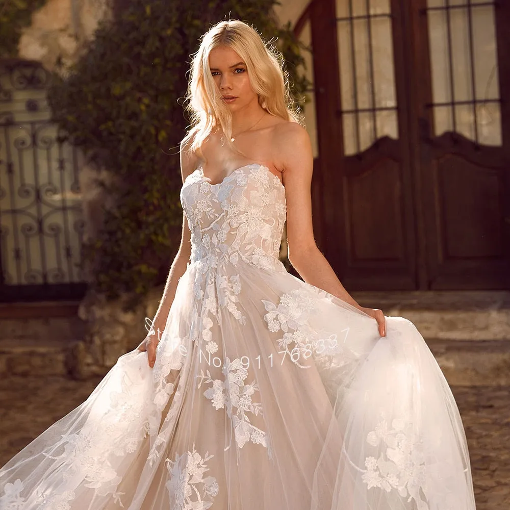 Off the Shoulder Backless Elegant Wedding Dress with Detachable Sleeves